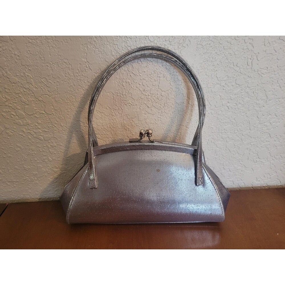 Preston & York Silver Metallic Evening Bag, Vintage Y2K Style Frame Clutch Purse
